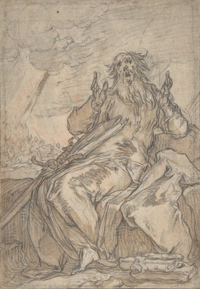 Sint Paulus zittend, met zijn bekering op de achtergrond door Abraham Bloemaert