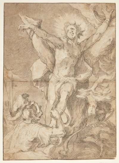 Sint Sebastiaan wordt aan een boom gebonden door een Romeinse soldaat door Abraham Bloemaert