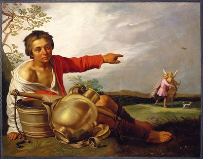 Herderjongen wijzend naar Tobias en de engel, c.1625-30 door Abraham Bloemaert