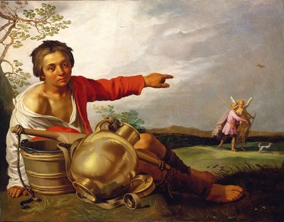 Herderjongen wijst naar Tobias en de Engel door Abraham Bloemaert