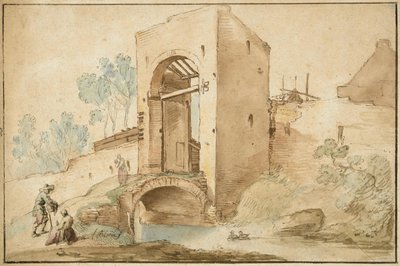 De poort naar een stad door Abraham Bloemaert