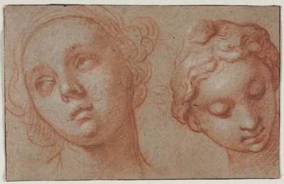 Twee vrouwelijke hoofden, eerste helft 17e eeuw door Abraham Bloemaert