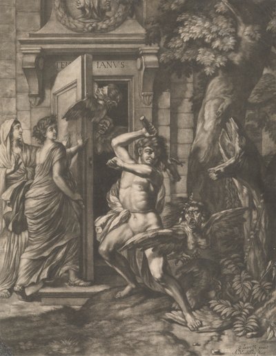 Hercules voor de Tempel van Janus door Abraham Blooteling