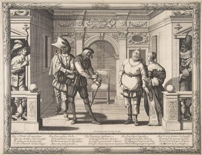 Acteurs in het Hotel de Bourgogne door Abraham Bosse
