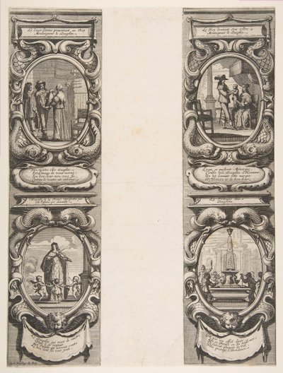 Almanak voor 1639: Lodewijk XIII en Anna van Oostenrijk die het koninkrijk en de erfgenaam toevertrouwen door Abraham Bosse