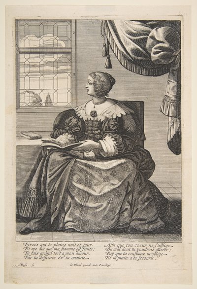 Zittende Vrouw met een Boek en Zingend, midden tot laat 17e eeuw door Abraham Bosse