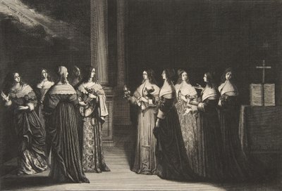 De wijze maagden weigeren olie aan de dwaze maagden, ca. 1635 door Abraham Bosse