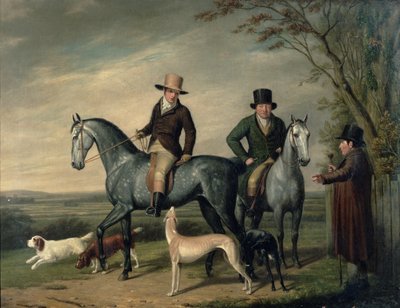 Twee heren op grijze jagers door Abraham Cooper