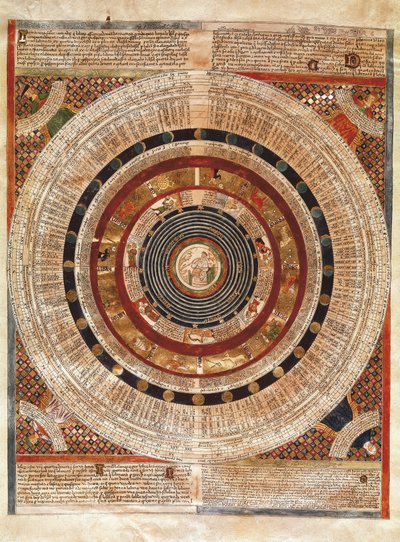 Kosmografie: voorstelling van de aarde als een astronoom met een astrolabium door Abraham Cresques