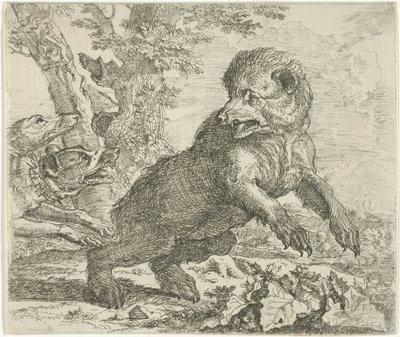 Beer aangevallen door honden door Abraham Danielsz. Hondius