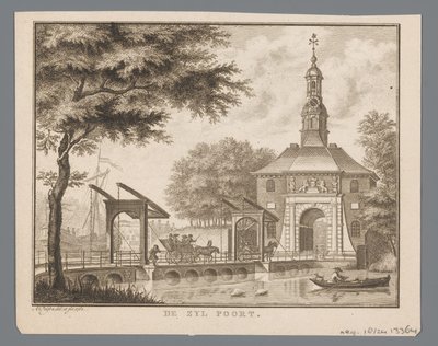Gezicht op de Zijlpoort te Leiden door Abraham Delfos