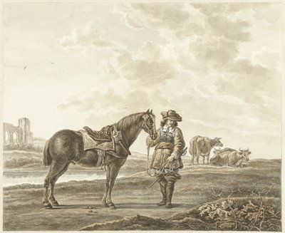 Ruiter in landschap door Abraham Delfos
