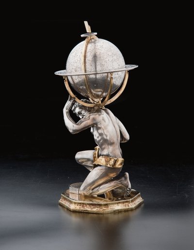 Twee uitzonderlijke aardse en hemelse globes, ondersteund door Hercules en Atlas, Augsburg, 1697-99 door Abraham Drentwett