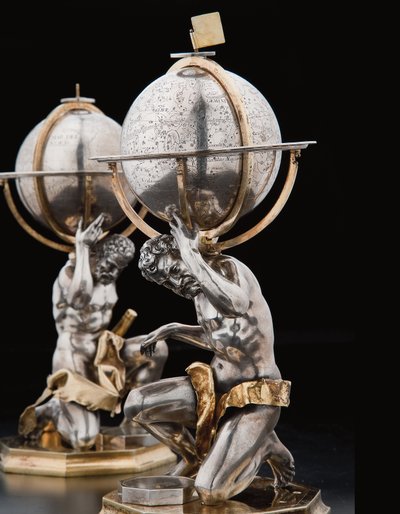 Twee uitzonderlijke aardse en hemelse globes, ondersteund door Hercules en Atlas, Augsburg, 1697-99 door Abraham Drentwett