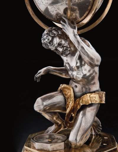 Twee uitzonderlijke aardse en hemelse globes, ondersteund door Hercules en Atlas, Augsburg, 1697-99 door Abraham Drentwett