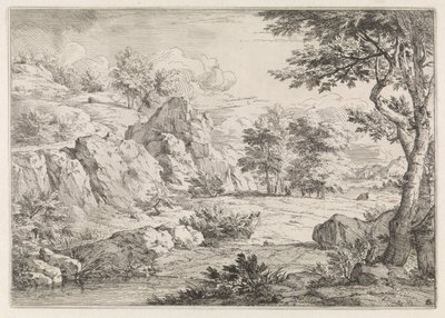 Heuvellandschap met vijver door Abraham Genoels