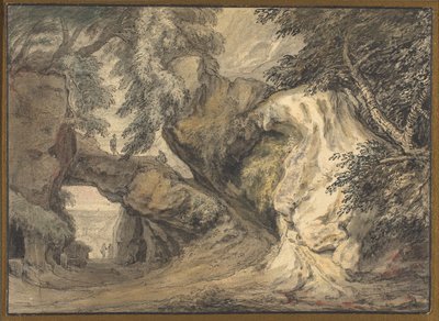 Landschap met een natuurlijke boog door Abraham Genoels II