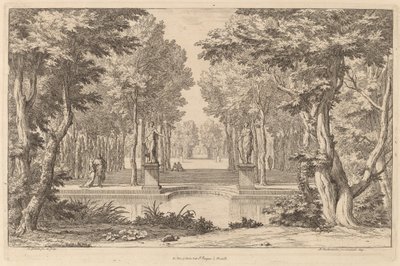 De Twee Standbeelden door Abraham Genoels II after Adam Frans van der Meulen