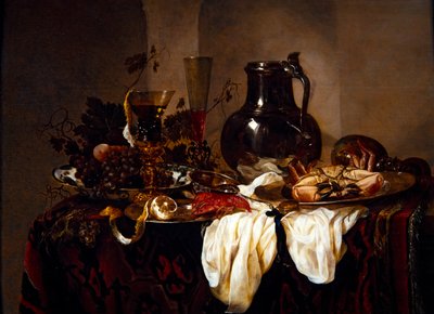 Stilleven met kruik en schaaldieren door Abraham Hendricksz van Beyeren