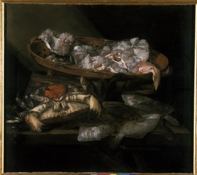 Stilleven met platvis en krab door Abraham Hendricksz van Beyeren