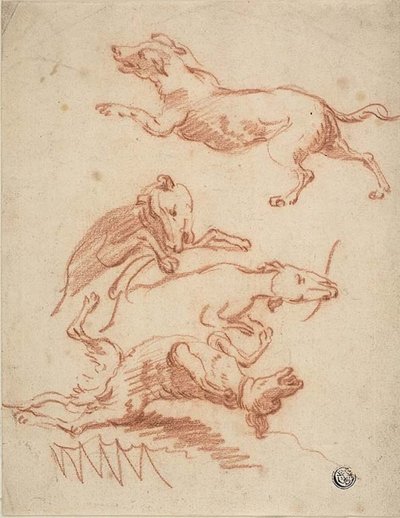 Schetsen van Stoeiende Honden door Abraham Hondius