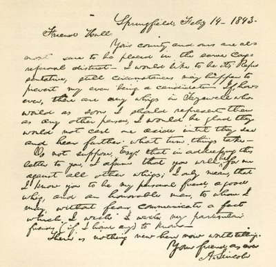 Brief van Abraham Lincoln aan Alden Hall, gedateerd 14 februari 1843 door Abraham Lincoln