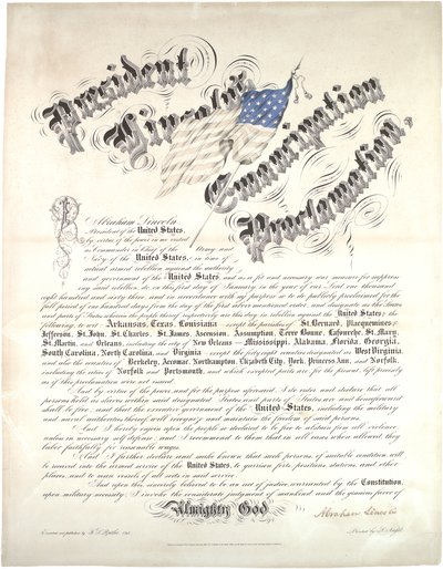 Emancipatieproclamatie van president Lincoln, 1 januari 1863 door Abraham Lincoln