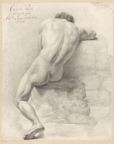 Zittend mannelijk naakt, op de rug gezien (1e prijs 1820) door Abraham Lion Zeelander
