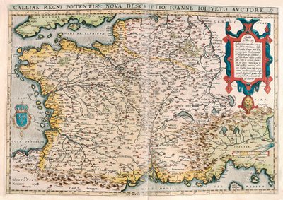 Galliae regni potentiss. nova descriptio. Ioanne Ioliveto auctore Geografische kaart van het gebied van Gallië (Frankrijk) uit 