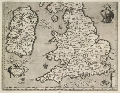 Kaart van Engeland, Wales en Ierland, Theatrvm Orbis Terrarvm door Abraham Ortelius door Abraham Ortelius