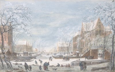Sneeuwval op een Nederlandse stad, n.d. door Abraham Rademaker