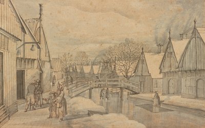 Een straat in Jisp op een winterse dag door Abraham Rutgers