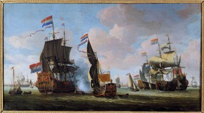 Marine: scène van een zeeslag door Abraham Storck