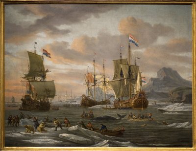Walvis- en ijsberenjacht op het eiland Spitzberg (Arctische Oceaan) door schepen van de Nederlandse vloot door Abraham Storck