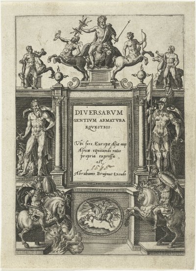 Titelpagina voor Omnium pene Europae, Asiae, Aphricae, Americae gentium habitus door Abraham de Bruyn