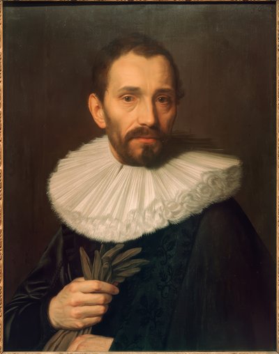 Portret van een man, handschoenen vasthoudend, licht naar links door Abraham de Vries