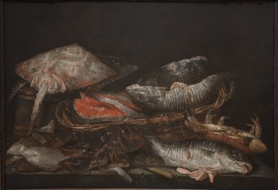 Stilleven met Vis op een Stenen Tafel door Abraham van Beijeren