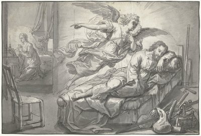 De engel verschijnt aan Jozef in een droom door Abraham van Diepenbeeck