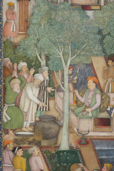 Detail van keizer Jahangir met heilige mannen in een tuin door Abul Hassan Ghaffari