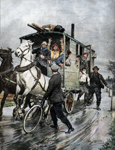 Een jonge jongen werd ontvoerd door een groep zigeuners nabij Cernusco sul Naviglio in de regio Milaan. Ill. de Beltrame. La Domenica del Corriere. 09/1909 door Achille Beltrame