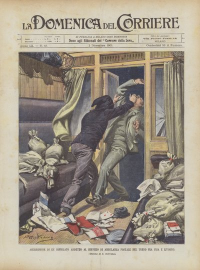 Aanval op een postambulance medewerker in de trein tussen Pisa en Livorno door Achille Beltrame
