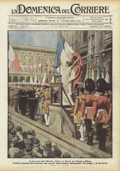 Bij het concert van de Geallieerde Muzieken op het Piazza del Duomo in Milaan door Achille Beltrame