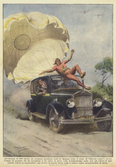 Op een hoogte van 800 meter, een acrobatische piloot, bekend in Spanje als de Rode Duivel door Achille Beltrame