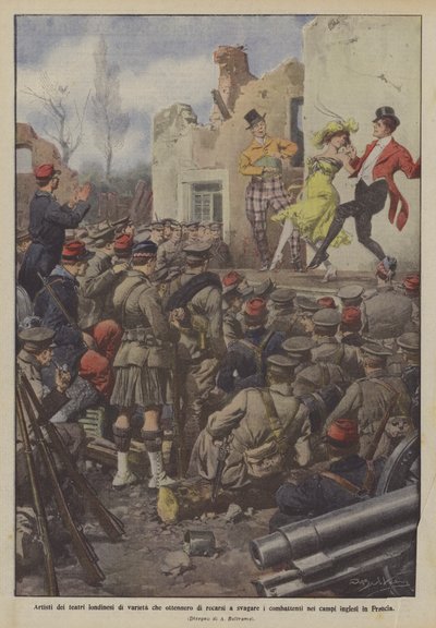 Artiesten van Londense variététheaters die toestemming kregen om soldaten in de velden te vermaken door Achille Beltrame