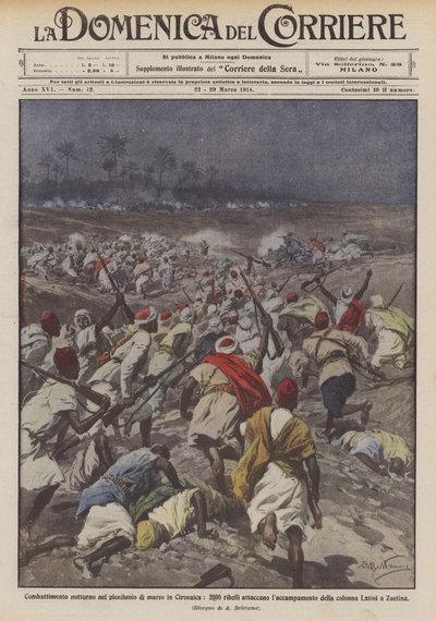 Nachtelijk gevecht bij volle maan in Cyrenaica, 2000 rebellen vallen het kamp aan door Achille Beltrame