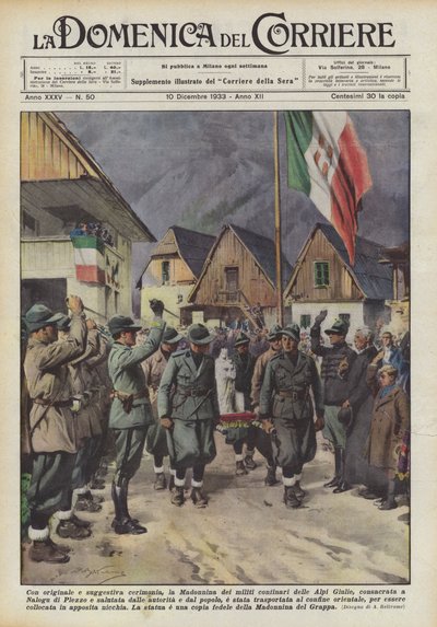Met een originele en suggestieve ceremonie, de Madonnina van de grenssoldaten van de Julische Alpen door Achille Beltrame