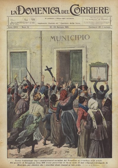 Tegen de uitsluiting door socialistische bestuurders van Vercelli van het kruisbeeld in scholen door Achille Beltrame