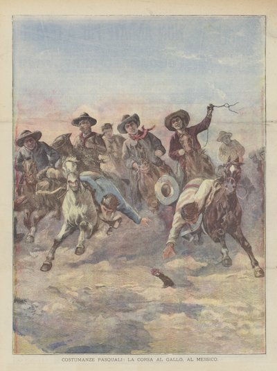 Paasgebruiken, de haanrace in Mexico door Achille Beltrame