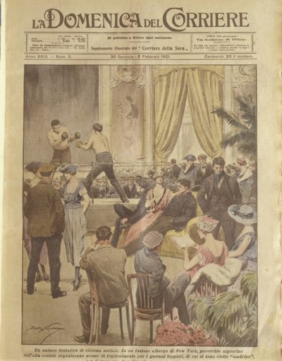Omslagillustratie van New York-feest voor jongeren om verlost te worden door Achille Beltrame