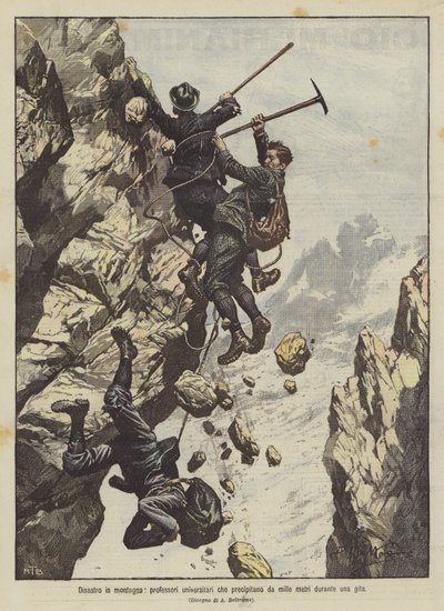 Ramp in de bergen, universiteitsprofessoren die duizend meter naar beneden vallen tijdens een excursie door Achille Beltrame